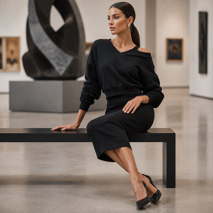 Women's Off-Shoulder Sweatshirt & Camisole Dress Set