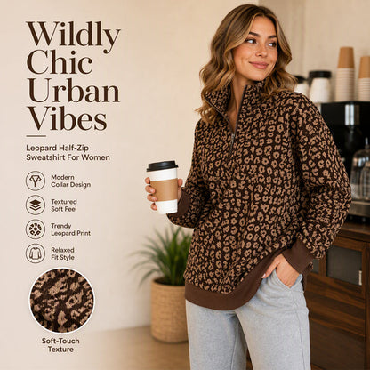 Women's Leopard Print Quarter-Zip Sweatshirt