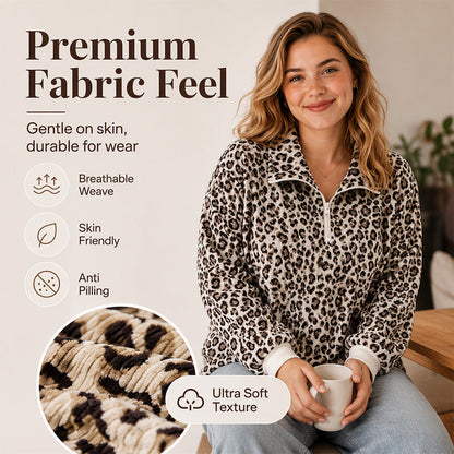 Women's Leopard Print Quarter-Zip Sweatshirt