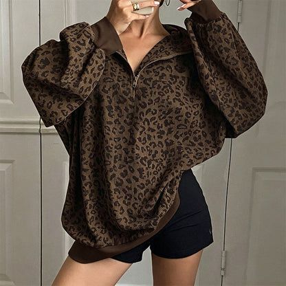 Women's Leopard Print Quarter-Zip Sweatshirt