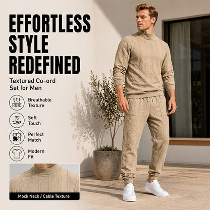 Men's Textured Mock Neck Pullover & Pants Set