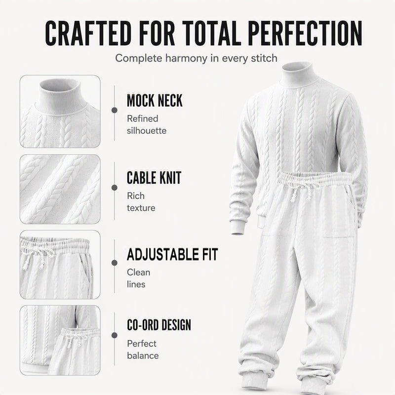 Men's Textured Mock Neck Pullover & Pants Set