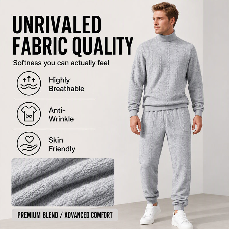 Men's Textured Mock Neck Pullover & Pants Set