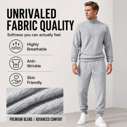 Men's Textured Mock Neck Pullover & Pants Set