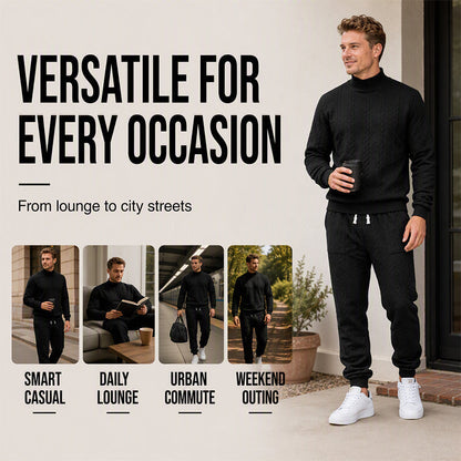 Men's Textured Mock Neck Pullover & Pants Set