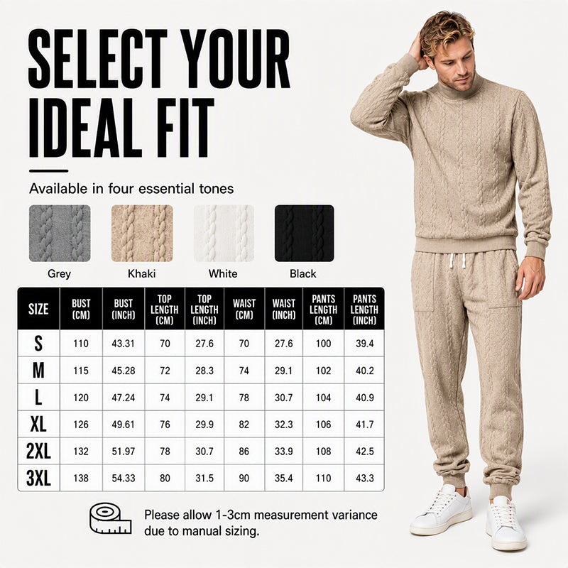 Men's Textured Mock Neck Pullover & Pants Set