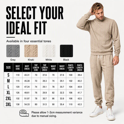 Men's Textured Mock Neck Pullover & Pants Set