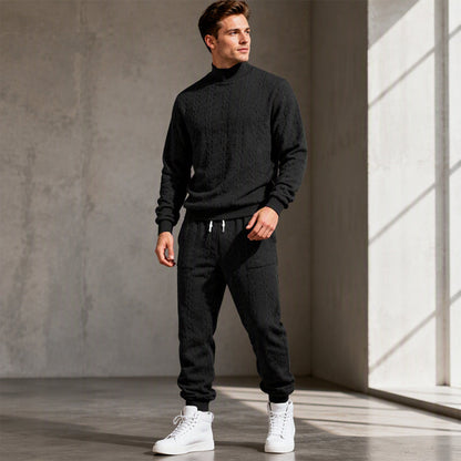 Men's Textured Mock Neck Pullover & Pants Set