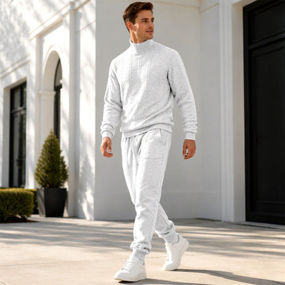 Men's Textured Mock Neck Pullover & Pants Set