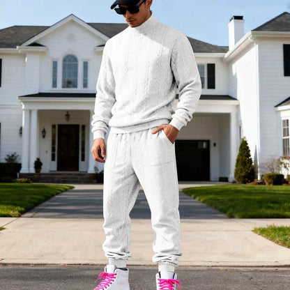 Men's Textured Mock Neck Pullover & Pants Set
