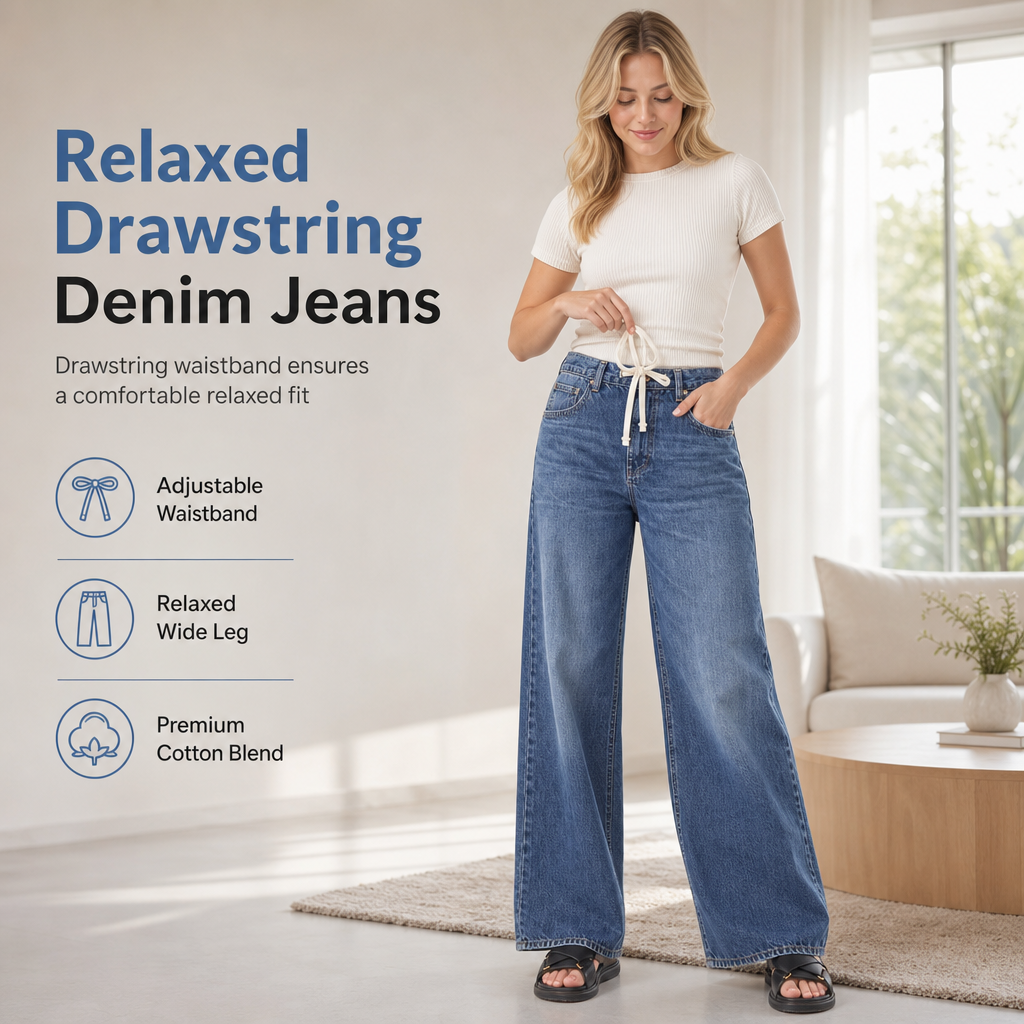 Women's Casual Loose Fit Wide Leg Denim Jeans