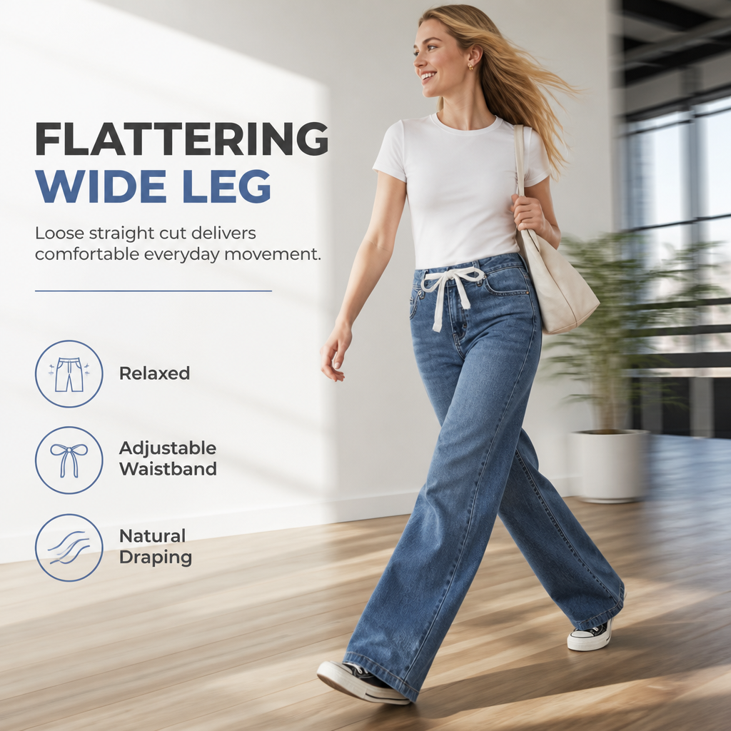 Women's Casual Loose Fit Wide Leg Denim Jeans