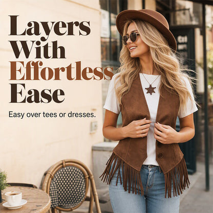 Women’s Vintage V-Neck Fringe Vest