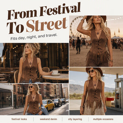 Women’s Vintage V-Neck Fringe Vest