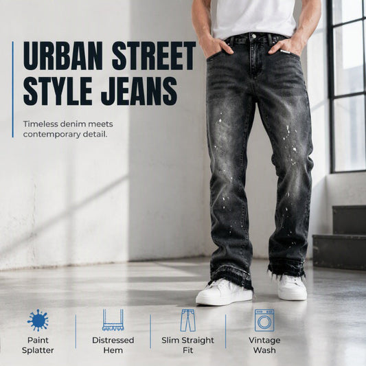 Men's Urban Street Style Paint Splatter Distressed Denim Jeans