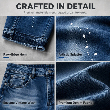Men's Urban Street Style Paint Splatter Distressed Denim Jeans