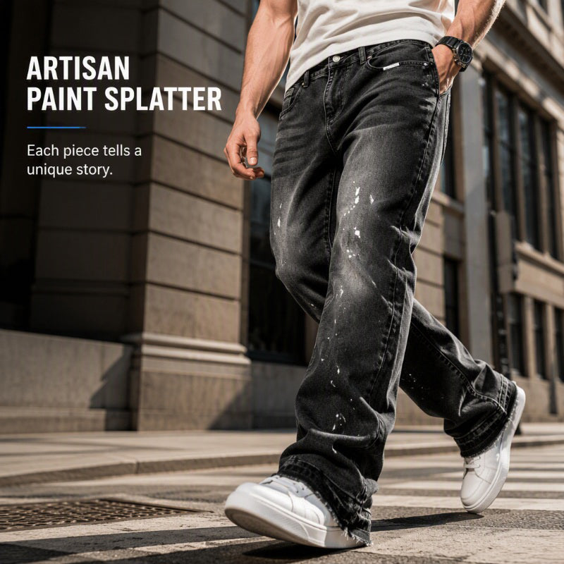 Men's Urban Street Style Paint Splatter Distressed Denim Jeans