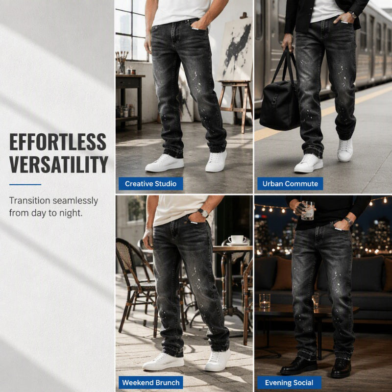 Men's Urban Street Style Paint Splatter Distressed Denim Jeans