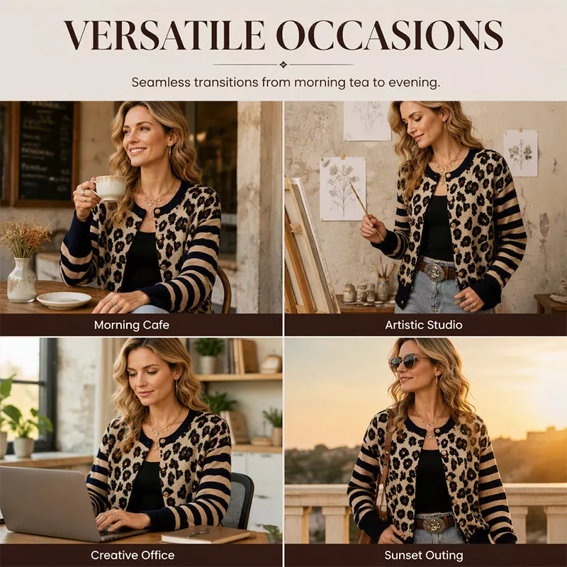 🐆 Statement Layers | Women's Leopard-Print Relaxed-Fit Cardigan
