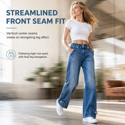 👖 Waist-Defining Fit, Longer-Looking Legs | Women's High-Rise Seamed Wide-Leg Jeans