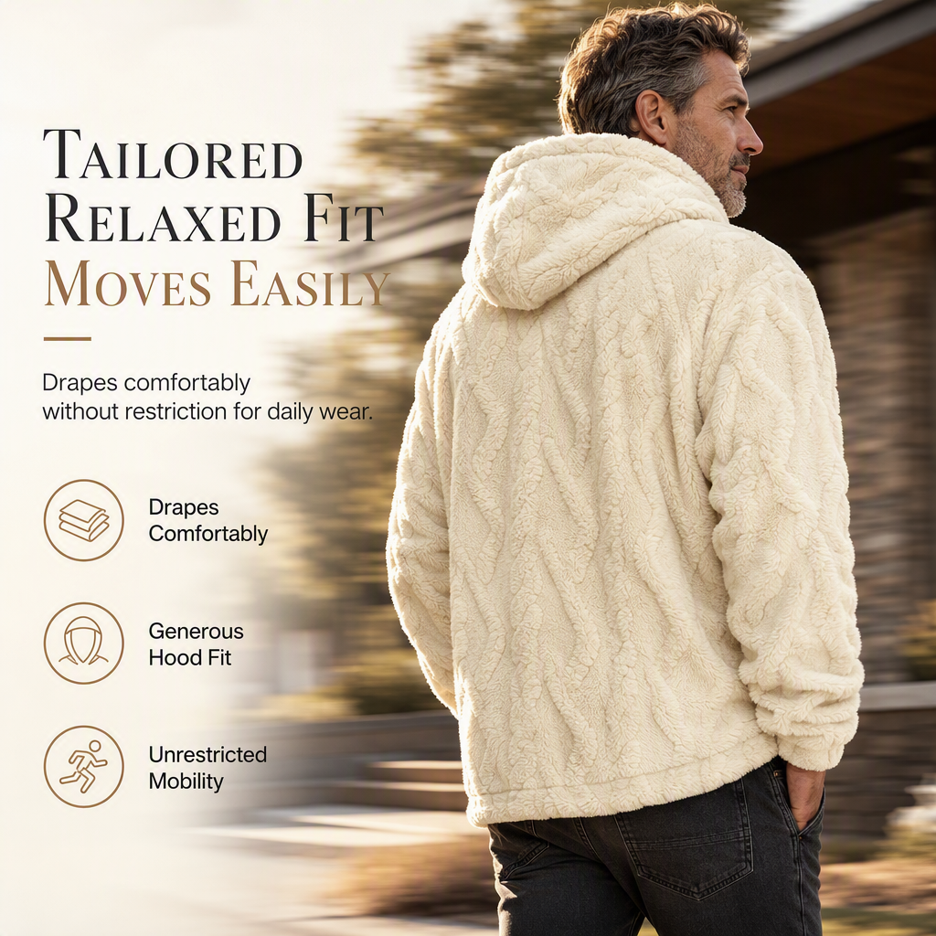 🧥Men's Winter Lined Hoodie Jacquard Pattern Long Sleeve Pullover Sweatshirt for Casual Outdoor Wear