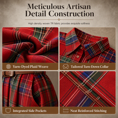 ✨ Cinched Waist, French-Inspired Plaid | Women's Pleated A-Line Dress ⚡