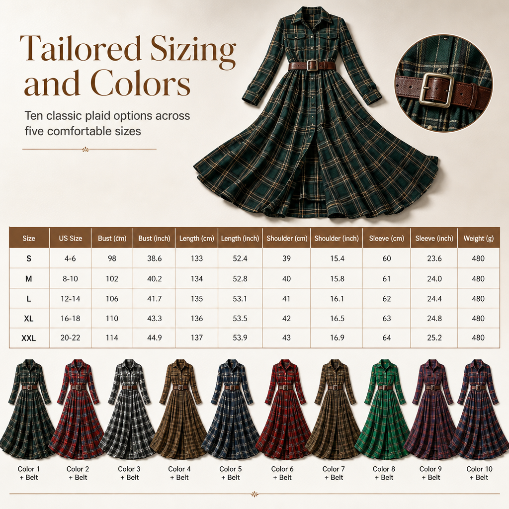 ✨ Cinched Waist, French-Inspired Plaid | Women's Pleated A-Line Dress ⚡