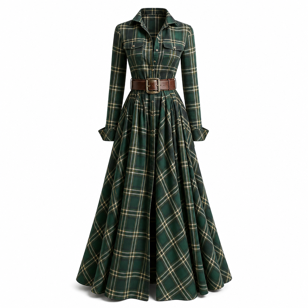 ✨ Cinched Waist, French-Inspired Plaid | Women's Pleated A-Line Dress ⚡