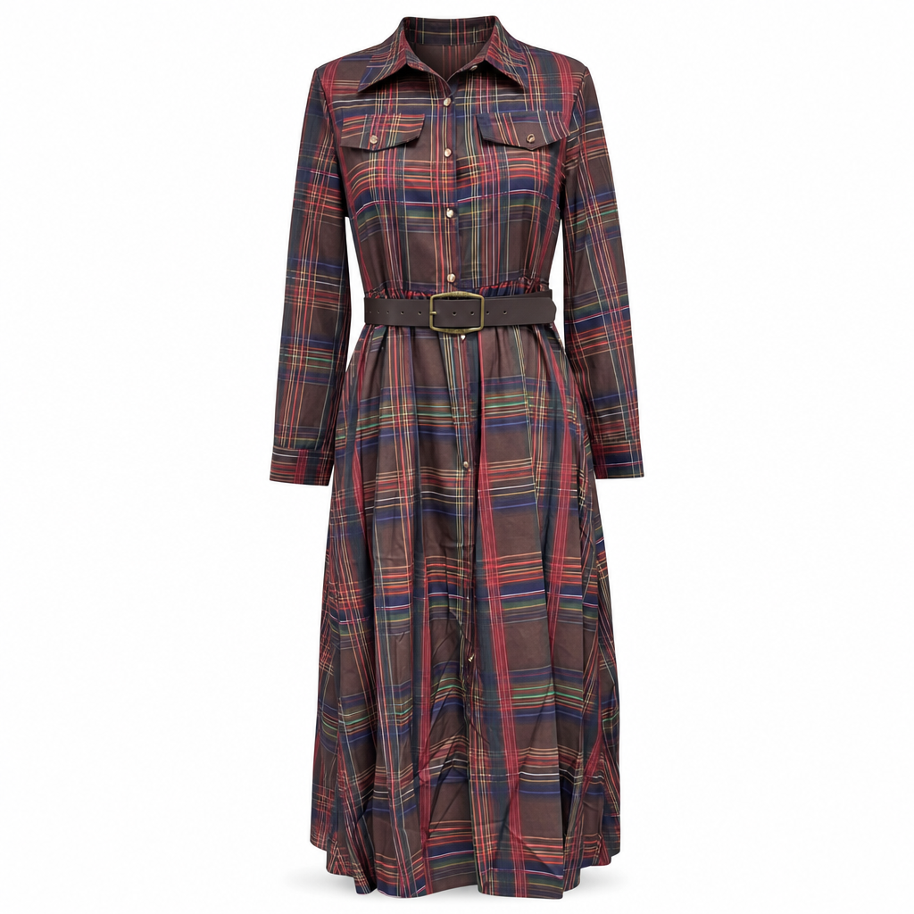 ✨ Cinched Waist, French-Inspired Plaid | Women's Pleated A-Line Dress ⚡