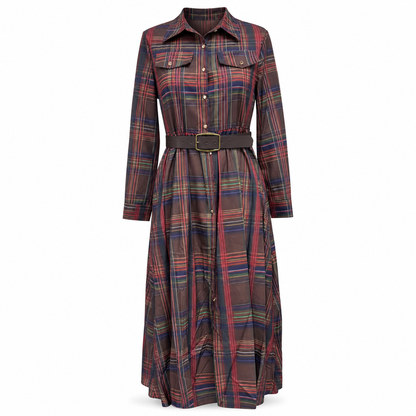 ✨ Cinched Waist, French-Inspired Plaid | Women's Pleated A-Line Dress ⚡