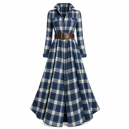 ✨ Cinched Waist, French-Inspired Plaid | Women's Pleated A-Line Dress ⚡