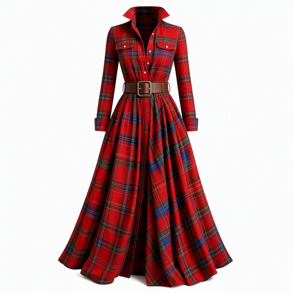 ✨ Cinched Waist, French-Inspired Plaid | Women's Pleated A-Line Dress ⚡