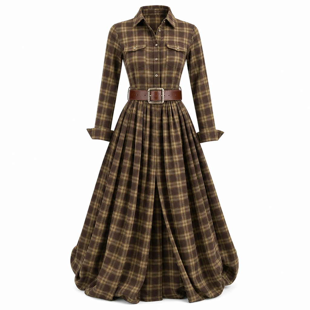 ✨ Cinched Waist, French-Inspired Plaid | Women's Pleated A-Line Dress ⚡