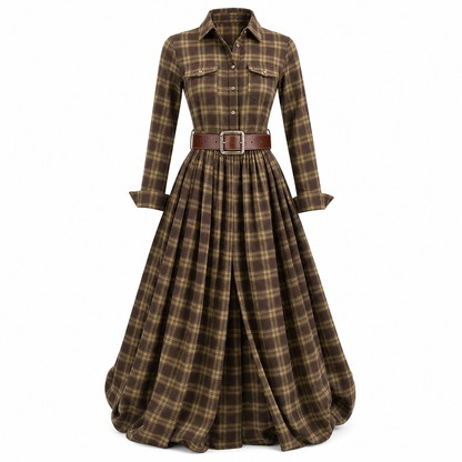 ✨ Cinched Waist, French-Inspired Plaid | Women's Pleated A-Line Dress ⚡