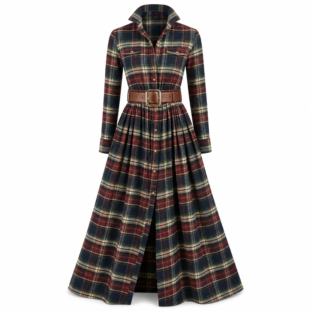 ✨ Cinched Waist, French-Inspired Plaid | Women's Pleated A-Line Dress ⚡