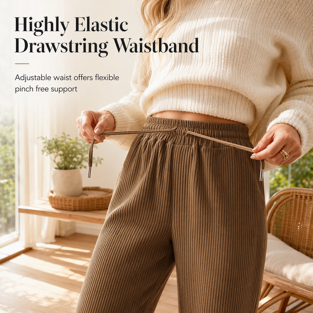 👖 Flattering Drape, All-Day Ease | Women's Ribbed Drawstring Wide-Leg Pants