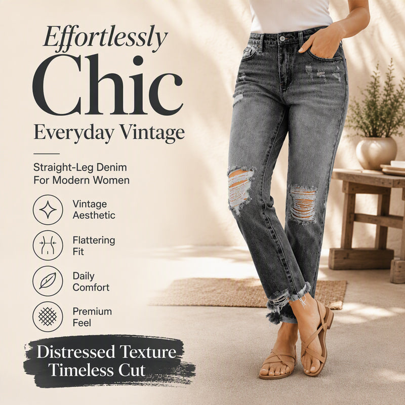 Women's Retro Distressed Ripped Jeans