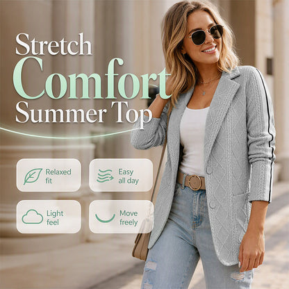 🧶 Polished Look, Relaxed Comfort | Women's Cable Knit Stripe Blazer ⚡