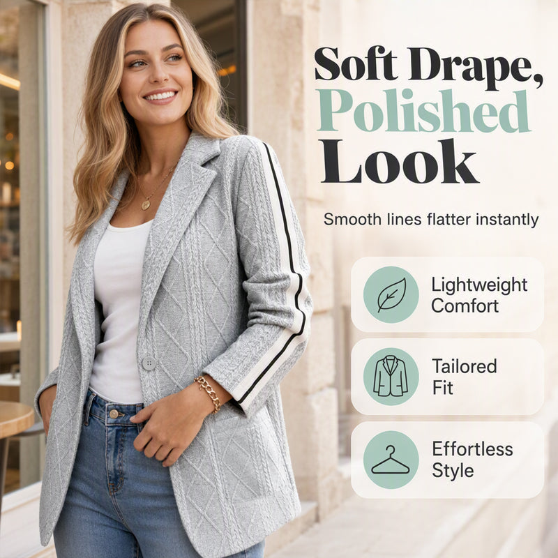 🧶 Polished Look, Relaxed Comfort | Women's Cable Knit Stripe Blazer ⚡