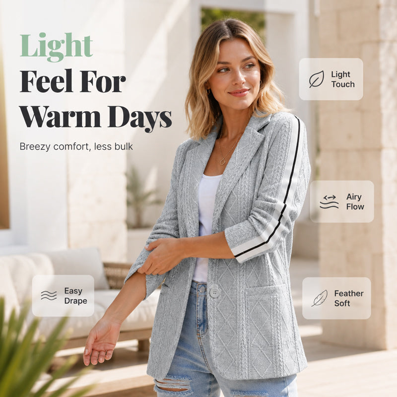 🧶 Polished Look, Relaxed Comfort | Women's Cable Knit Stripe Blazer ⚡