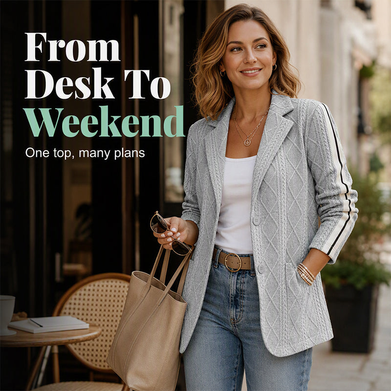 🧶 Polished Look, Relaxed Comfort | Women's Cable Knit Stripe Blazer ⚡