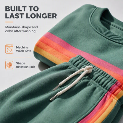 🌈 One Set, Effortless Retro Style | Women's Rainbow Appliqué 2-Piece Set ⚡