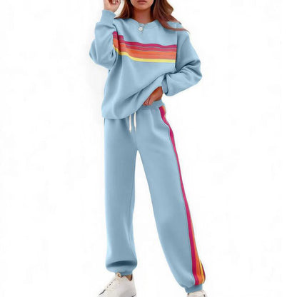 🌈 One Set, Effortless Retro Style | Women's Rainbow Appliqué 2-Piece Set ⚡