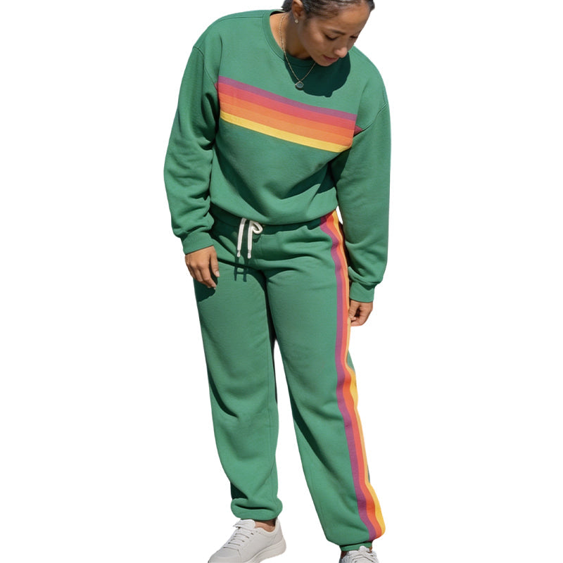 🌈 One Set, Effortless Retro Style | Women's Rainbow Appliqué 2-Piece Set ⚡