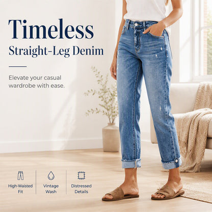Women's Casual Straight Leg Distressed Jeans