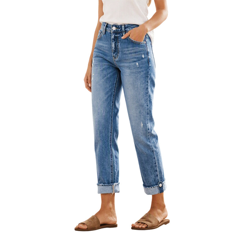 Women's Casual Straight Leg Distressed Jeans