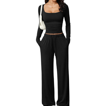 💫 Flattering Square Neck, Effortless Two-Piece Style | Women's Wide-Leg Set ⚡