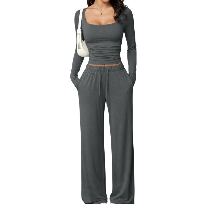 💫 Flattering Square Neck, Effortless Two-Piece Style | Women's Wide-Leg Set ⚡