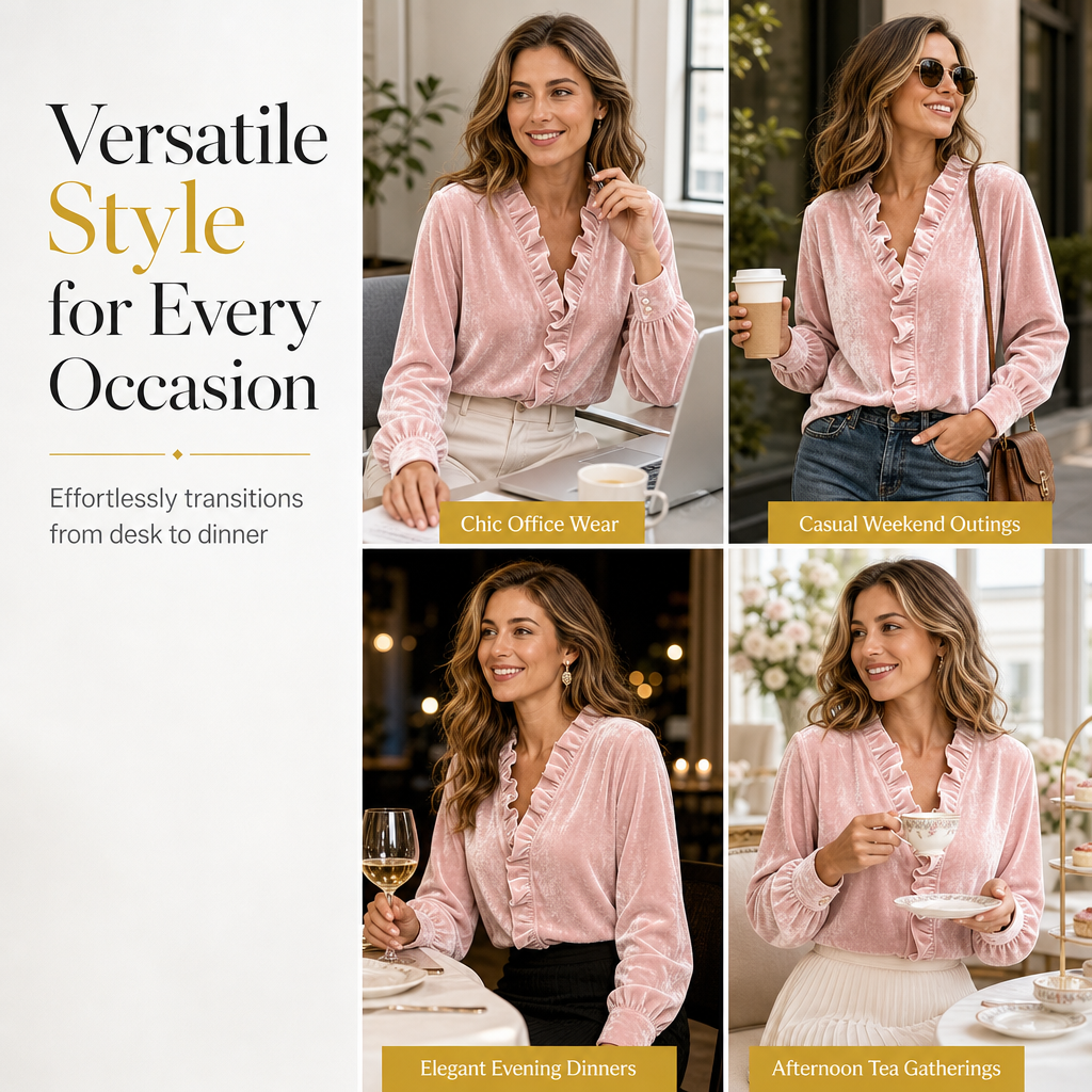 Women's Elegant Velvet Long Sleeve Blouse