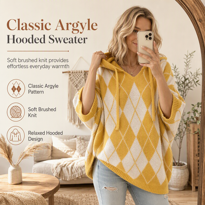 Women's Casual Plaid Hooded Knitted Sweater